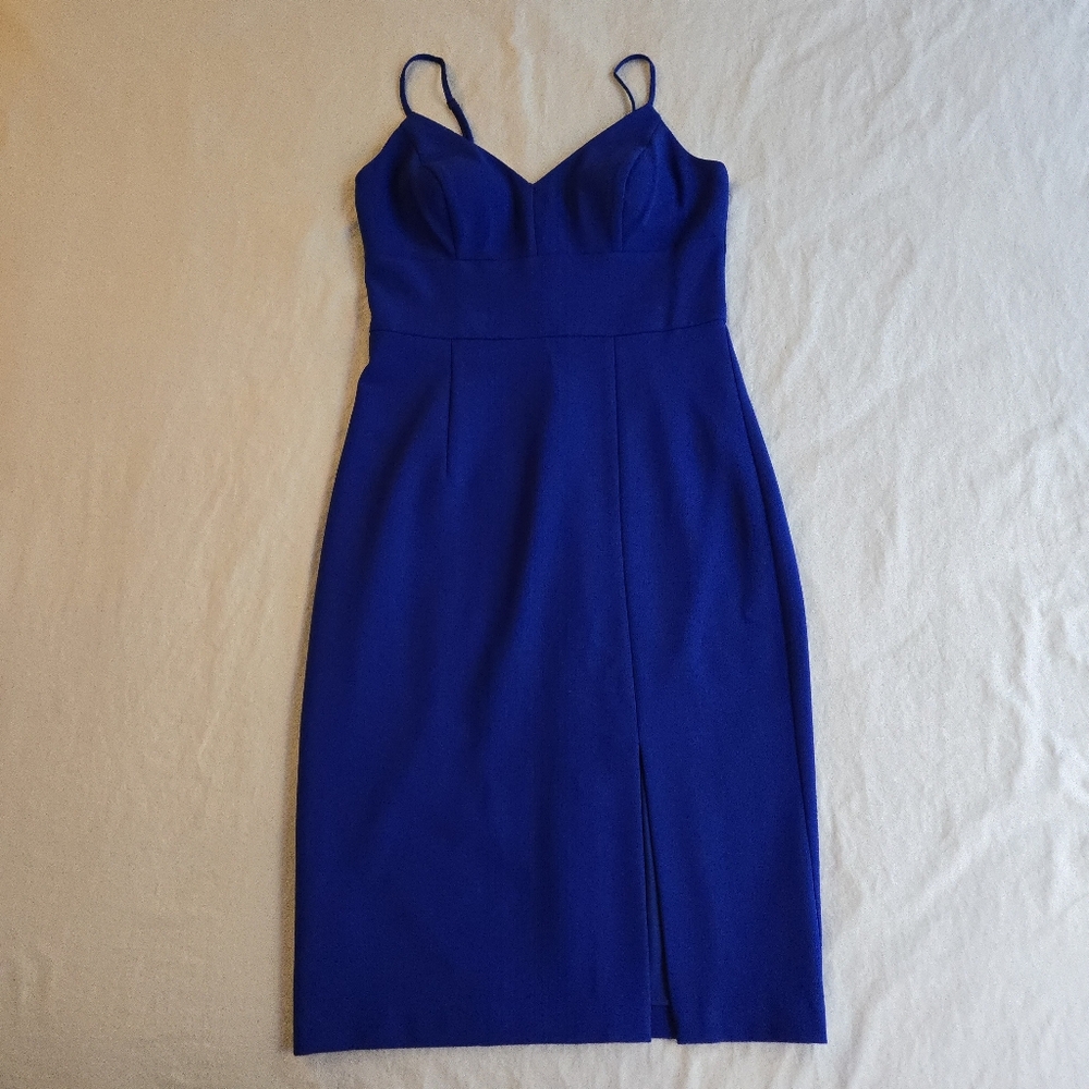 Eliza J Cobalt Blue Tailored Spaghetti Strap Sheath Midi Dress Prom Wedding